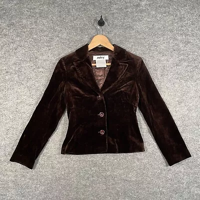 JUICY Blazer Womens UK 6 Brown Velvet Fitted Button Up Cropped Collared VTG • £29.99
