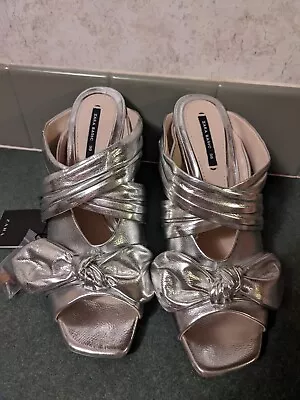 Zara Basic Women's Shoes Heel Sandals Silver Size 7.5/38 Stiletto New Years Eve • $30