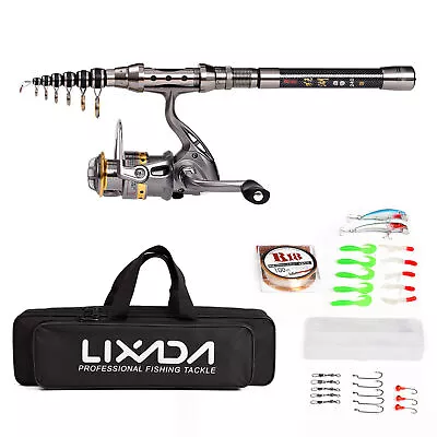 $44.61 • Buy Lixada 2.4M Telescopic Rod Reel Combo W/ Fishing Accessories And Travel Bag F0V6