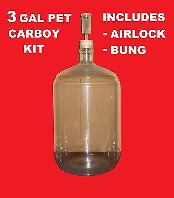 PET CARBOY KIT 3 GAL W/AIRLOCK & BUNG FOR SECONDARY FERMENTATION  OF BEER & WINE • $19.95