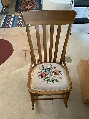 Small Vintage Oak Upholstered Bottom Sewing Nursing Rocking Chair Rocker • $100