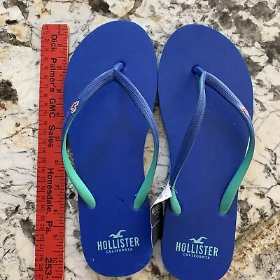 NEW Hollister Women's OR Mens Logo Flip Flops Size S Small Blue Thong Sandal’s • £3.88