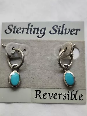 Vintage Sterling Silver Reversible Turquoise Coral Stud Pierced Earrings  • $25