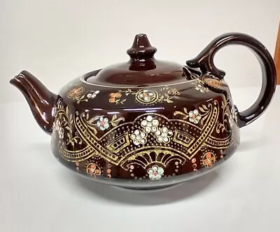 Antique English Brown Handpainted Earthenware Teapot H.j. Wood Burslem Vintage • $14.96