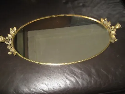 Vintage Vanity/Dresser Mirror/Tray Gold Tone Roses Rectangle/Oval 22 X10 1/2 • $39.99