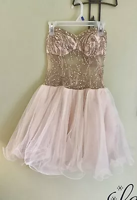 Dave & Johnny High End Short Dress Tulle Crystals Beads Semi Sheer Upper Sz. 0 • £96.32