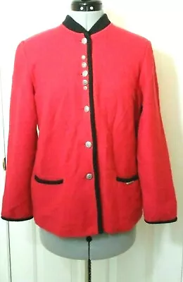 $24.49 • Buy GEIGER Collection Red Black Trim Button Front Boiled Wool Women's Jacket Size 38