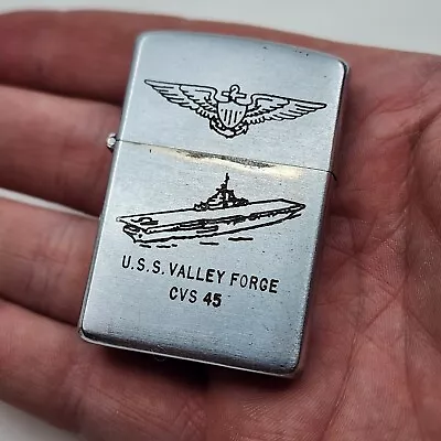 Vintage Zippo Lighter 1950S Brushed Metal Patent 2517191 USS Valley Forge NAVY • $510.95