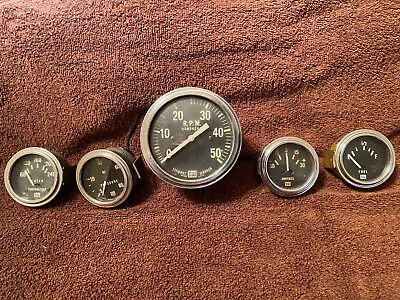 Vintage Stewart Warner Gauge Set W/Large Logo Curved Glass 5000 RPM Tach. 1957? • $225