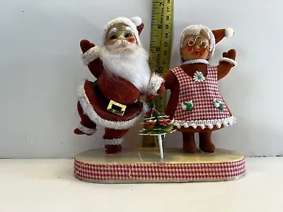Vintage Christmas Santa Claus And Mrs. Claus Plastic Flocked Dancing Decoration  • $14.99