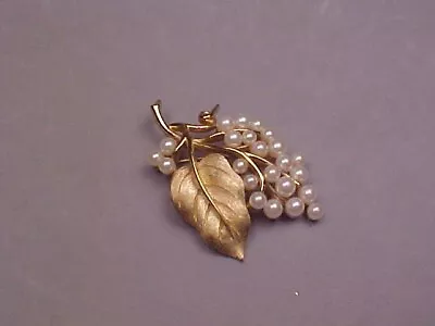 Vintage Signed Trifari Goldtone & Faux Pearl Brooch • $7.09