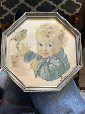 Vintage Maud Tousey Fangel Signed Baby Picture Framed 9 X 9 • $8