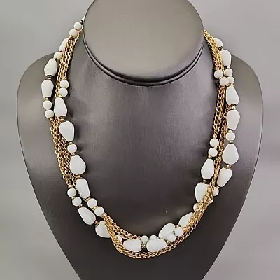 Miriam Haskell Necklace Vtg White Glass Beads Gold Tone Curb Chain Flapper 58  • $64