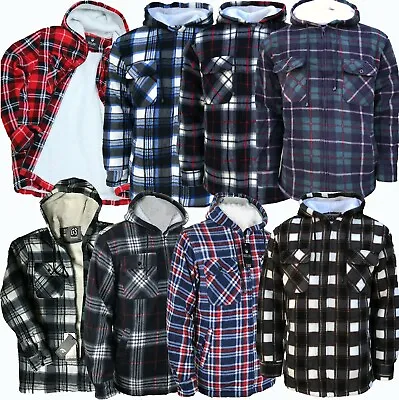 Mens Padded Shirt Fur Lined Lumberjack Flannel Work Jacket Warm Thick Casual Top • £16.99