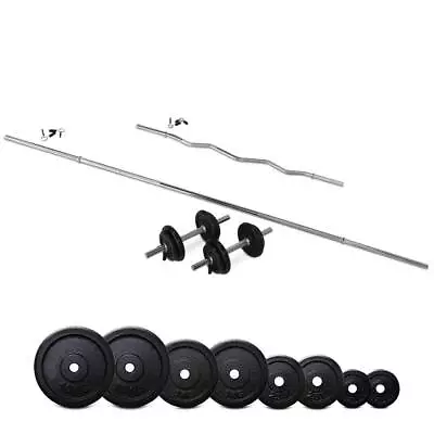 75kg Standard 7ft Barbell + Ez Curl Barbell + Dumbbell Set • $529.99