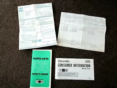 1978 Monte Carlo Factory GM Original Owners Manual W/ Build Sheet & Consumer Br • $19.99