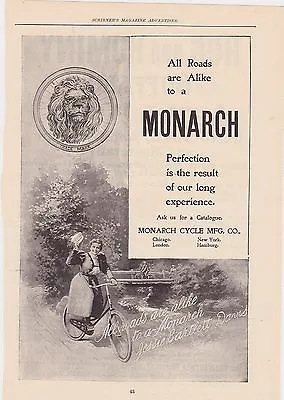 1890s/1900s VINTAGE MAGAZINE AD #B1-66 - MONARCH BICYCLES - ALL ROADS ALIKE • $12