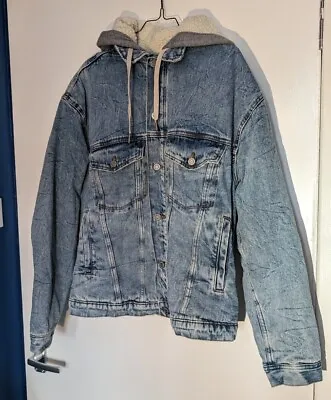 Blue Denim Sherpa Lined Hoodie Jacket H&M • £10