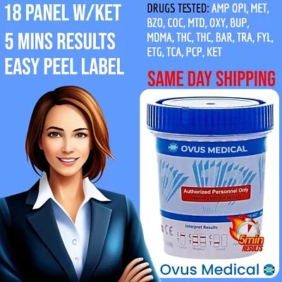 18 Panel Drug Test Cup W/ Ketamine (PK/25 Cups) KET - Same Day Shipping Mon-Fri • $198.64