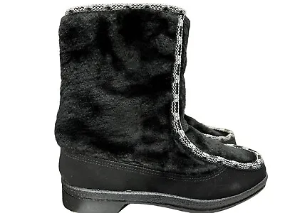 NOS Sz 8 Vtg 60s 70s New BLACK FAUX FUR MOD APRES SKI SNOW WINTER BOOTS Shoe 8 • $143.30