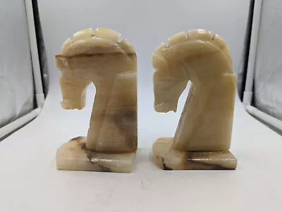 Vintage Worn Carved Marble Or Agate Horsehead Bookends Horse Equestrian Heavy • $15