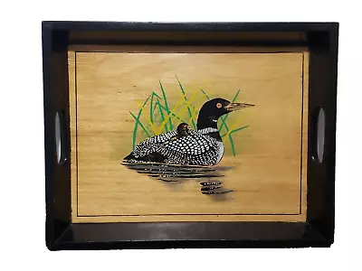 Vtg  Wood  Loon Themed Serving Tray Mother Loon & Baby Country House • $22.10