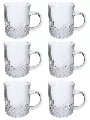 6 X Coffee Mugs Clear Glass Latte Tea Cups Cappuccino Hot Chocolate Drink 240ML • £12.95