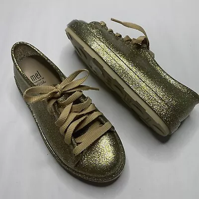 Mel Dreamed By Melissa Gold Glitter Rubber Fashion Sneakers Girl Size 3 • $39.60