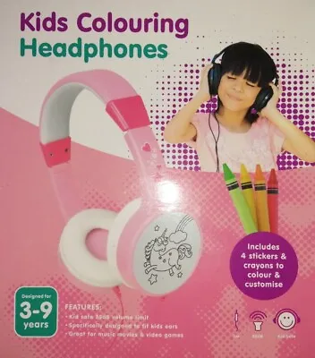 Kids 3-9 Years Wired Colour Your Own Headphones NEW Girls Colouring Unicorn • £5.99