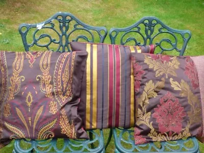 Set Of 3 Red Gold And Brown Cushion Covers Different Designs For 50cm Pads. • £8