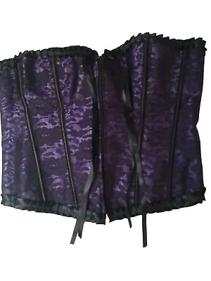 Sexy Corset 4XL  Zipper Front Purple & Black With Boning  • £7.71