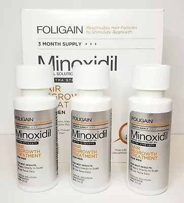 FOLIGAIN Minoxidil 5% Hair Regrowth For Men - 3 Month Supply (3 Bottles) 180 Ml • $24.99