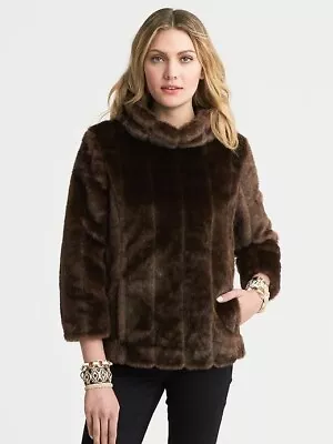 NEW Banana Republic Faux Fur Pullover Faux Mink Cowl Neck Rich Brown XS • $49.99