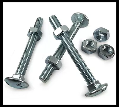 M10 M12 M16 Zinc Cup Square Carriage Bolt Coach Screw With Hex Full Nuts Din 603 • £4.28