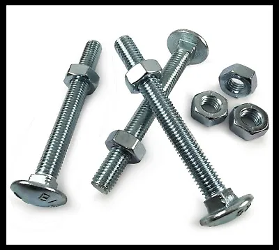 M8 M10 M12 Zinc Cup Square Carriage Bolt Coach Screw With Hex Full Nuts Din 603 • £2.88