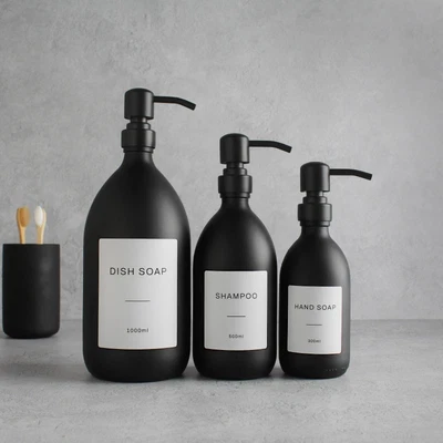 £12.99 • Buy Matte Black Glass Labelled Refillable Bottle With Metal Matte Black Dispenser