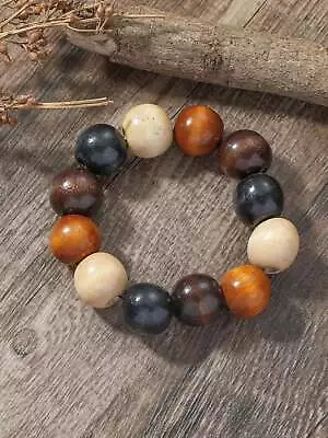 Colorful Wooden Beaded Bracelet For Women Men Stretchy Stackable Bracelets • $6.32