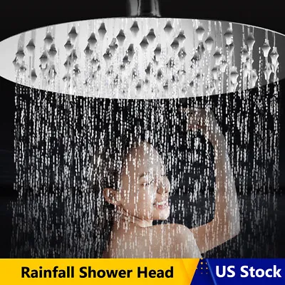 $10.99 • Buy 8  10  12  Round Rainfall Shower Head Bathroom Rain Sprayer Stainless Steel