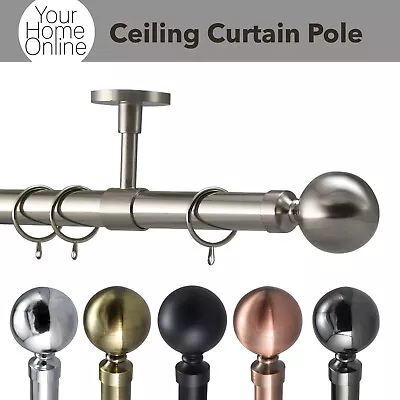 28mm Metal Curtain Pole Ceiling Mount Fit Rod Large Ball Finials With Fittings • £6.99