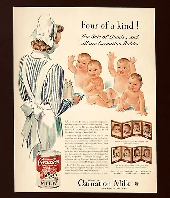 1942 Carnation Milk Advertisement Nurse W Bottles For Quad Baby Vtg Print AD • $9.99