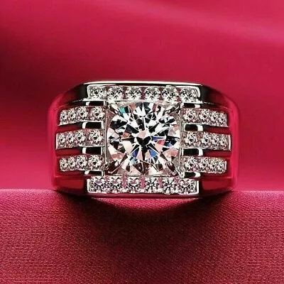 1.80Ct Round Cut Real Moissanite Men's Wedding Band Ring 925 Sterling Silver • $173.70