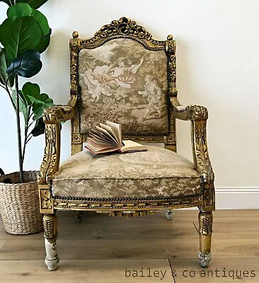 $575 • Buy Antique French Armchair Louis Style Gilt Fauteuil (3 Of 4)- TT044c 
