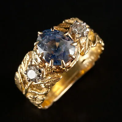 $5960 • Buy Vintage 18k Yellow Gold 1900's Cornflower Blue Sapphire & Diamond Ring 2.88ctw
