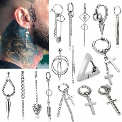 1 Pc Punk Stainless Steel Stud Earrings Men Women Street Gothic Hip Hop Jewelry • $1.22