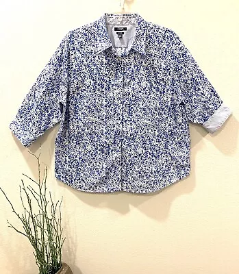 Ralph Lauren Chaps 3x {fits 2x} Ditzy Floral Flip Cuff Shirt No Iron Cotton 3/4 • $28.95