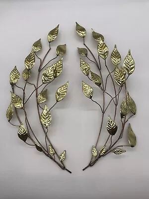 Home Interiors Brass Gold Tone Metal Leaf Wall Decor Hangings 2 Pieces Vintage • $19.99