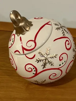 David's Cookies Red White Silver Ornament Cookie Jar Christmas 6” • $7