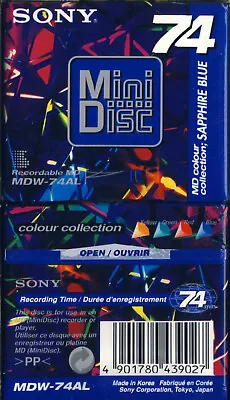 1x New Sealed Unused Blank Minidisc Sony MD74 Colour Collection Blue 74min MDW • £7.99