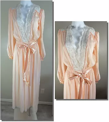 Vintage Claire Sandra By Lucie Ann Silky Nylon Robe W Satin Detail S M • $34.99