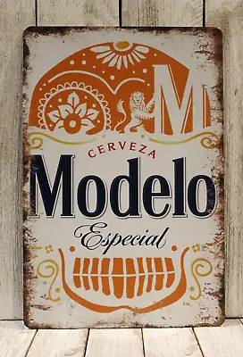 Modelo Tin Sign Skull Mexican Beer Metal Poster Bar Rustic Vintage Style Ad W XZ • $10.97